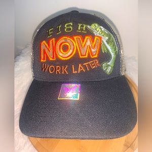Joycap Black Hawk Cap Hat “Fish Now Work Later” Camo Adjustable